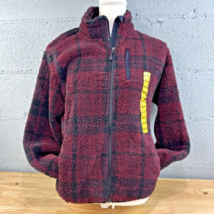NWT Eddie Bauer Womens Fleece Jacket M Full Zip Pullover Red Black Plaid